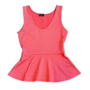 Love Culture Scoop Neck Peplum Basket Weave Texture Top Pink Salmon Size S